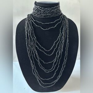 Black Beaded Multi-Layer Necklace